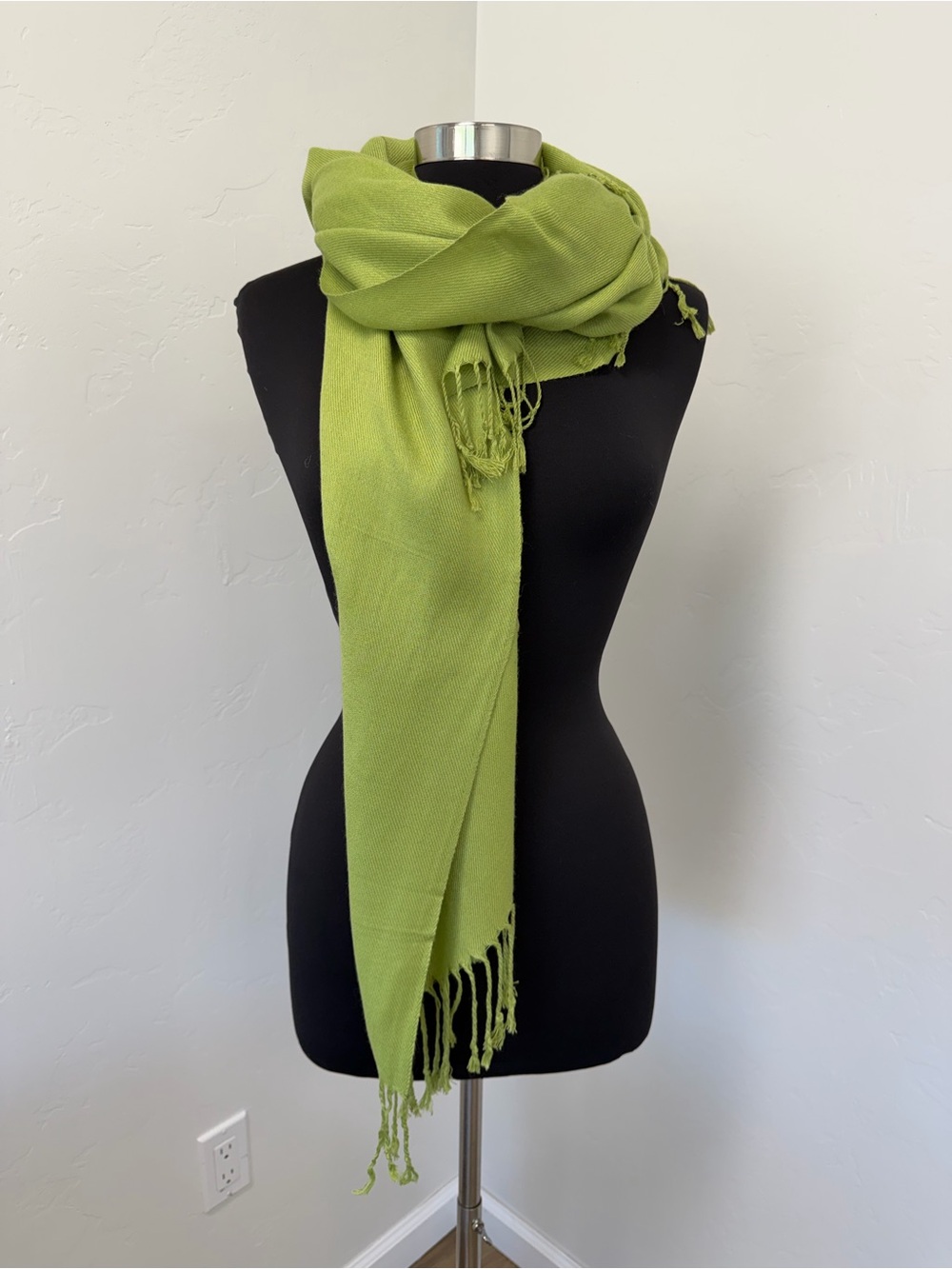 Pashmina and Silk Lime Green Fringe Wrap Scarf